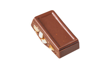 almond Chocolate Fragments pieces Crack on white background isolated .Image stack Full depth of field macro