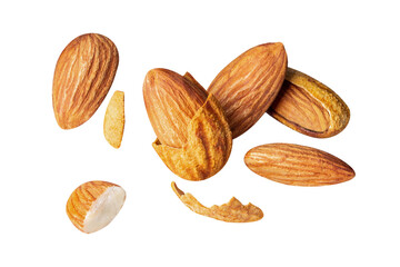 almond in shell Crack blast  Closeup isolated on the white background Full depth of field.