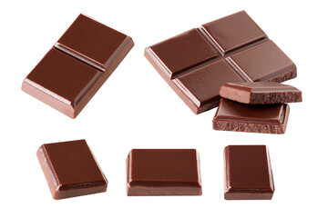 chocolate  flying  pieces in the air on a white background collection .Clipping path.