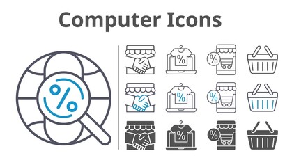 computer icons icon set included handshake, online shop, shopping-basket, internet, shopping basket icons