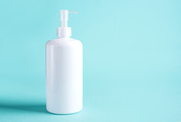 bottle alcohol clean with sanitiser liquid bottle . concenpt protection sanitiser tool protect corona virus on  turqouise isolated background