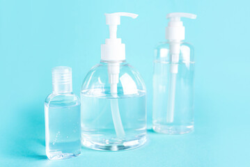 bottle alcohol clean with sanitiser liquid bottle . concenpt protection sanitiser tool protect corona virus on  turqouise isolated background