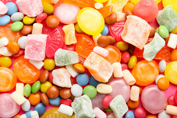 Assortment of sweet candies as background