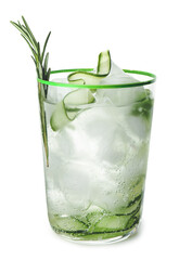 Glass of healthy cocktail on white background