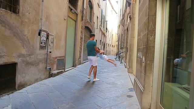Family in Europe. Happy father and little adorable girl in Rome during summer italian vacation