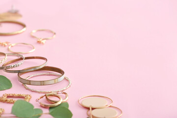 Beautiful jewelry on color background