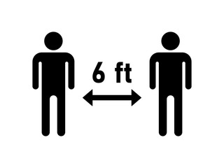 Social Distancing Keep Your Distance 6 ft or 6 Feet Icon. Vector Image.