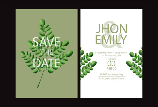 Wedding Invitation Card, Moringa Leaf. Vector