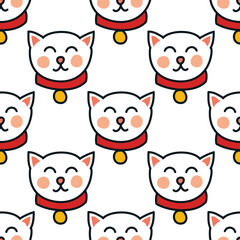 maneki neko seamless doodle pattern, vector illustration