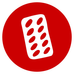 Vector medical red icon. Healthcare design. Simple Doodle medicine packing of pills, tablets, capsules
