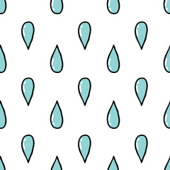 water drops seamless doodle pattern, vector illustration
