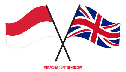 Monaco and United Kingdom Flags Crossed And Waving Flat Style. Official Proportion. Correct Colors