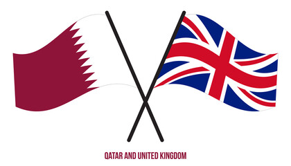 Qatar and United Kingdom Flags Crossed And Waving Flat Style. Official Proportion. Correct Colors