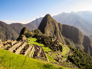 Classic photo of Machu Picchu, Peru. One of the seven wonders of the world.