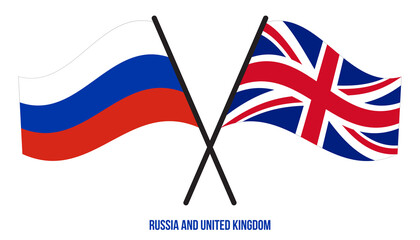 Russia and United Kingdom Flags Crossed And Waving Flat Style. Official Proportion. Correct Colors