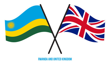 Rwanda and United Kingdom Flags Crossed And Waving Flat Style. Official Proportion. Correct Colors