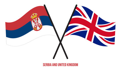 Serbia and United Kingdom Flags Crossed And Waving Flat Style. Official Proportion. Correct Colors