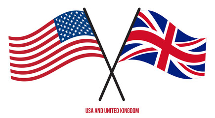 USA and United Kingdom Flags Crossed And Waving Flat Style. Official Proportion. Correct Colors