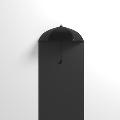 Black Umbrella Floating on black and white background. 3D Concept Creative Idea.
