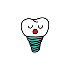 dental implant doodle icon, vector illustration
