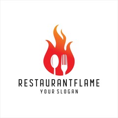 Fire logo with spoon and for, restaurant logo template cooking logo, red and fire design vector. Vector illustration.