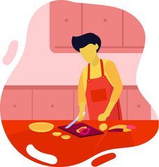 Man is cooking in the kitchen. good for illustrations, guidebooks, promotions, instructions and more