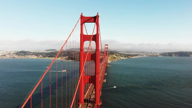 Drone shot of Golden Gate Bridge in SF California