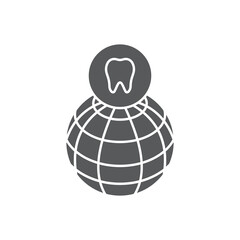 Tooth and globe vector icon sign and symbol isolated on white background