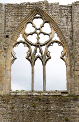 Church  ruins Gothic window  detail with grey sky in the background