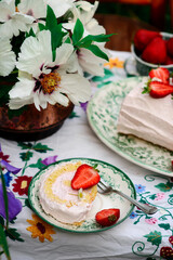 sponge roll with strawberries and cream..style vintage