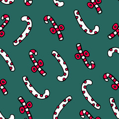 Christmas pattern canes sweet  on green background. Vector background xmas. pattern sweet  for fabrics, textile,greeting cards,covers,wrapping paper,Christmas Vector Seamless Pattern With Candy Canes