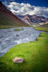 mountain landscape with lake and mountains