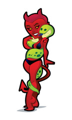 Sexy red devil girl in a bikini with a big snake wrapped around her.