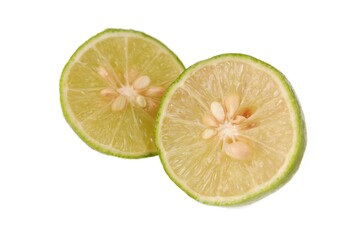 Fototapeta na wymiar Fresh lime wedges, isolated on a white background