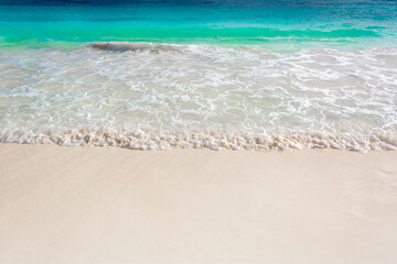 Fototapeta na wymiar Sea shore on the Caribbean beach in the Area Hoteleria in Cancun.