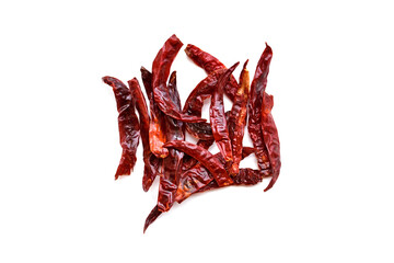 Dried red hot chilli pepper isolated on white background.