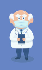 Old man medical doctor standing holding a medical record 