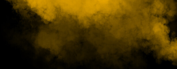 Panoramic fog mist texture overlays. Abstract yellow smoke isolated background for effect, text or copyspace .