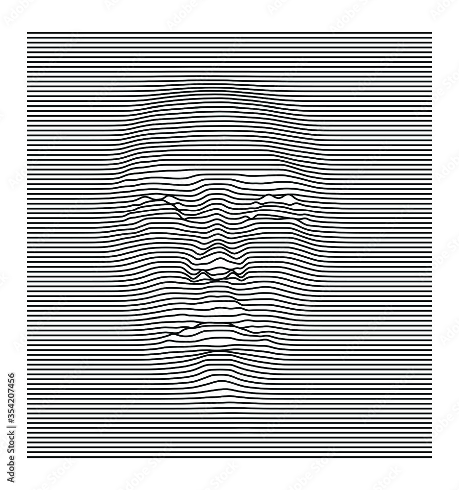 Poster silhouette of 3d head extruded from lines. graph made of cuves in form of human face. futuristic hi-