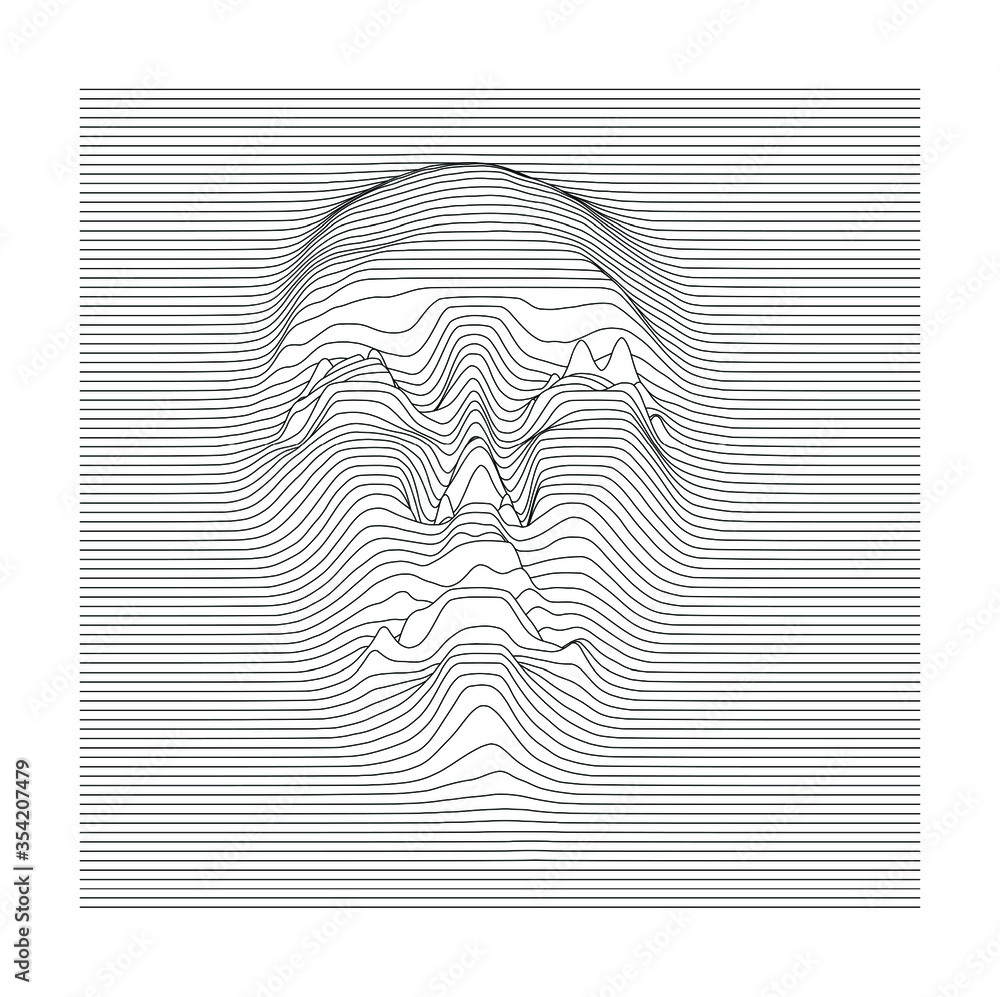 Aufkleber Silhouette of 3d head extruded from lines. Graph made of cuves in form of human face. Futuristic hi-tech style illustration of Artificial intelligence and Robotics concept.