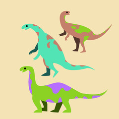 Dinosaur vector illustration set for kids in cute, flat style