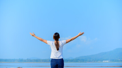 Health benefits and exercise. Travel and enjoying time alone.  New normal life and solo outdoor activities. Natural moment and back to nature for peace and serenity.