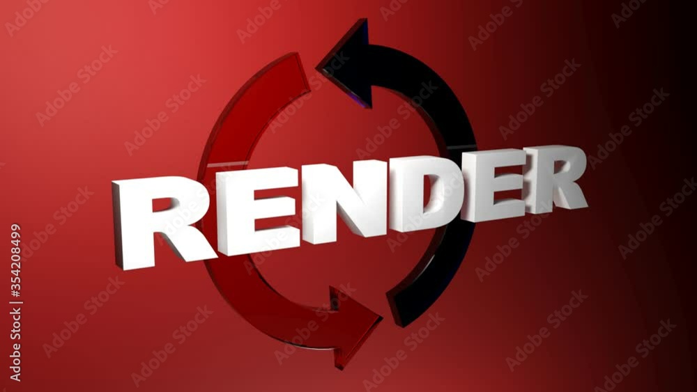 Poster the write render in front of two arrows - black and red - on a red background - 3d rendering video c
