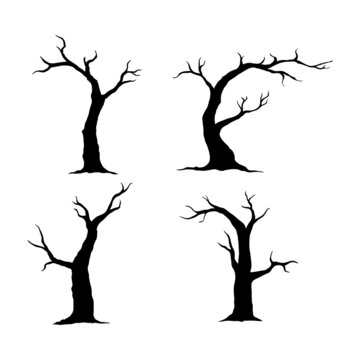 Vector naked trees silhouettes set.Hand drawn isolated illustrations.