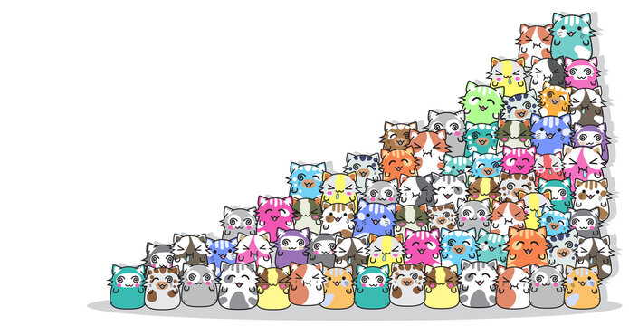 Cute Cartoon Cat doodle and flat design.