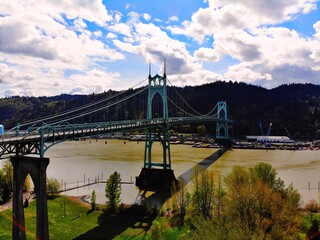 suspension bridge over the river