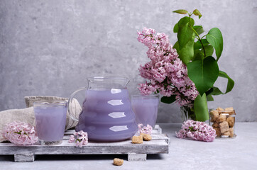 Lilac drink in a glass
