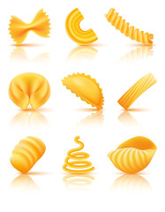 Set of different pasta vector illustration isolated