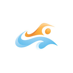 Abstract Swimmer Swim Sport and Water Wave Splash Logo Concept