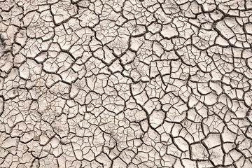 Zelfklevend Fotobehang Ground cracks drought crisis environment background. © r_tee